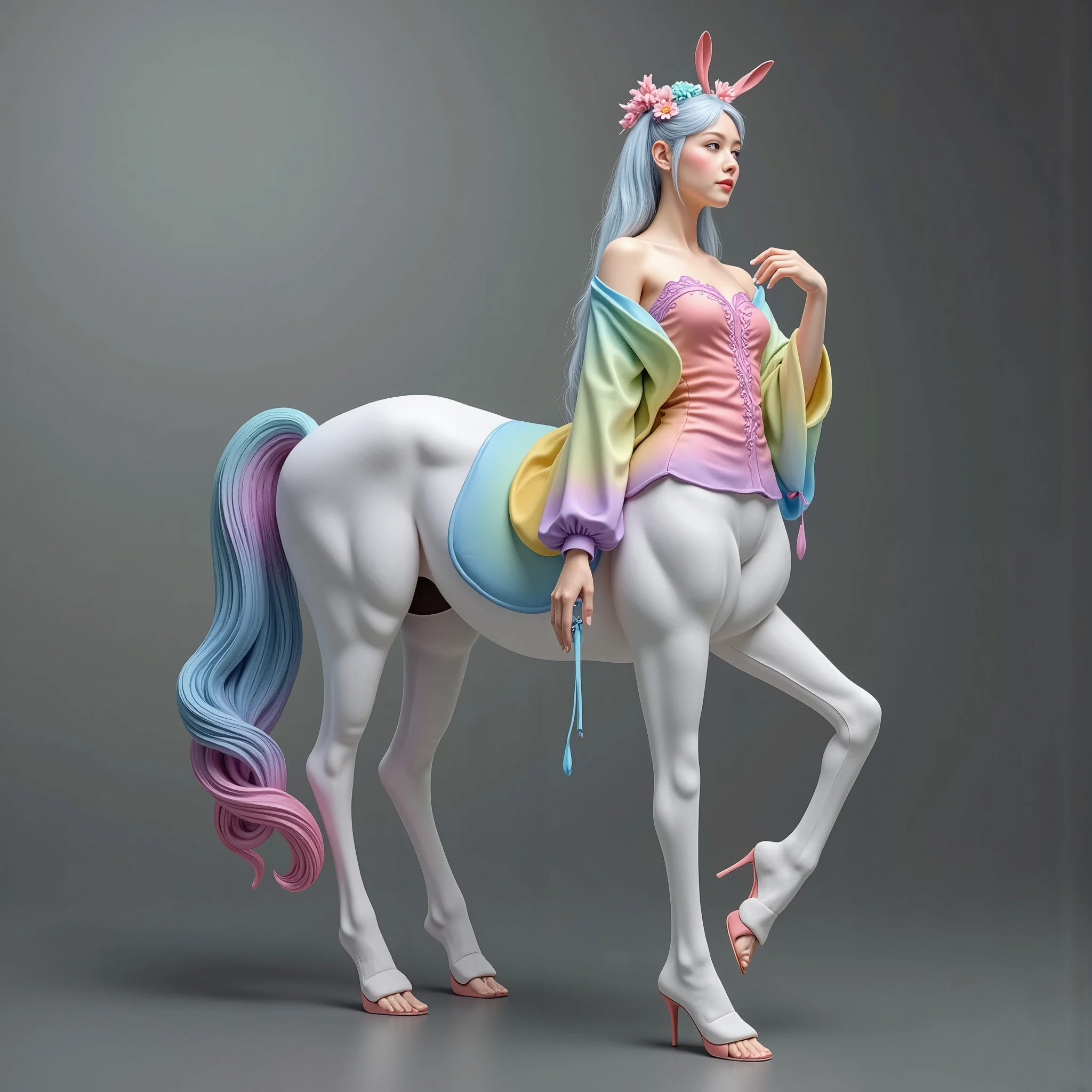 masterpiece,( is the best quality:1.3),Centaur Girl,Centaur Girl,(Head to body 1：9：1.3)[Imagine:1.0]，[Wide Angle:1.0]，（colorful flower world background 1.5）Cartoons，Create bold and dynamic text designs for words "Prototyping"  Every letter is full of vibrant and sophisticated photography scenes. A fusion of elegant poses of various models, Camera flash, and creative studio settings. Highlighting diversity in the modeling world，Showing various models&#39; expressions, Catwalk Moments, And behind the scenes. Use Fashion, Modern colors that reflect professionalism, creativity, and innovation, Integrated camera lens, Soft Box, And fashion accessories inside the letters，To emphasize the theme of photography and styling.  The overall design should give people a high-end feel , Artistic, Tailored for professional audiences, Light and Shadow， Fresh and natural，fairy tales， Rich Colors ，Abstract composition，Fantasy atmosphere，Dreamy emotions，3d, C4D Rendering, 8K,  super detailed, Bright colors，Bright，RGB,  colorful )，( High Contrast :1.5)，(whole body:1.8), Magazine Photography，   ，((Dopamineism))，(((Dopamine color matching)))，Facing the screen，Dopamine color，high saturation，  High Contrast ， HD ，8K，Dopamine，(Popular on social platforms in Y2K style )，Luo Erchun， Three-dimensional ancient style ，Oriental Poetry and Painting
