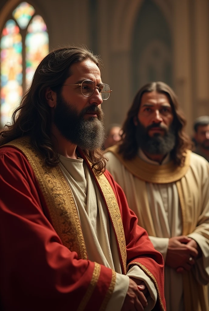 Jesus Christ in period clothing with a Letter in his hand, best quality, award winning photo, 8k, detailed, best quality environment, gold bordered envelope, perfect hands, 4 finger hands