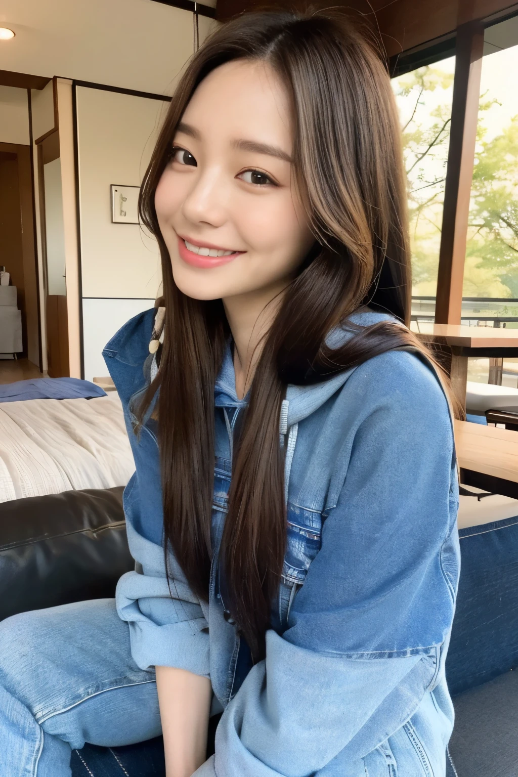 seed:2020674263.((Full body angle:1.1)).((highest quality, 8K, masterpiece:1.3)), ((from below:1.1)).concentrated:1.2, Perfect body beauty:1.4, Hips:1.2, ((Delicate Hair)), (Colorful button-through crop shirt :1.1) , ((highest quality、8K、masterpiece:1.3))、1 Girl、A sloppy smile、Esbian all over、Slim face、Big Boobs、Beautiful woman、(Dark Brown Hair)、Long Hair、1.1、Flickering Valley、Detailed eyes、double eyelid、Blurred Background、超Slim face、Smile、Looking down、stroll、