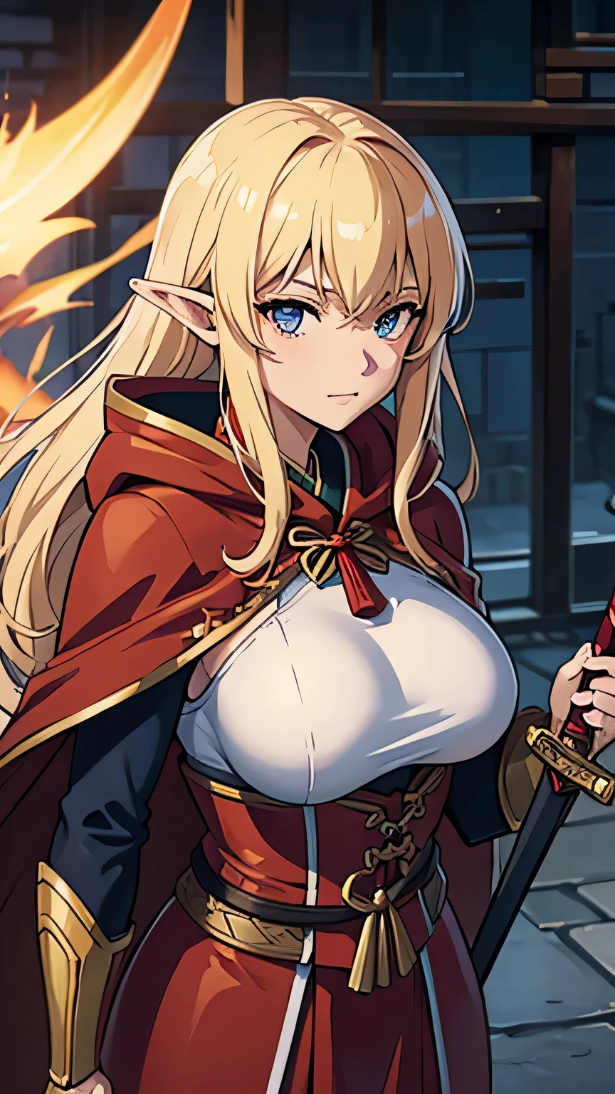 uma mulher, cabelos pretos, cabelo grande, olhos vermelhos brilhantes, seios grandes, ultra detalhado, Standing, arrogant expression, vestido preto, rabo-de-cavalo, fundo mal iluminado, Brilho vermelho nos olhos, Villain, ray tracing, ultra detalhado, imagem ultra detalhada, 4k, 8k, foco no rosto, Small Dragon Scales