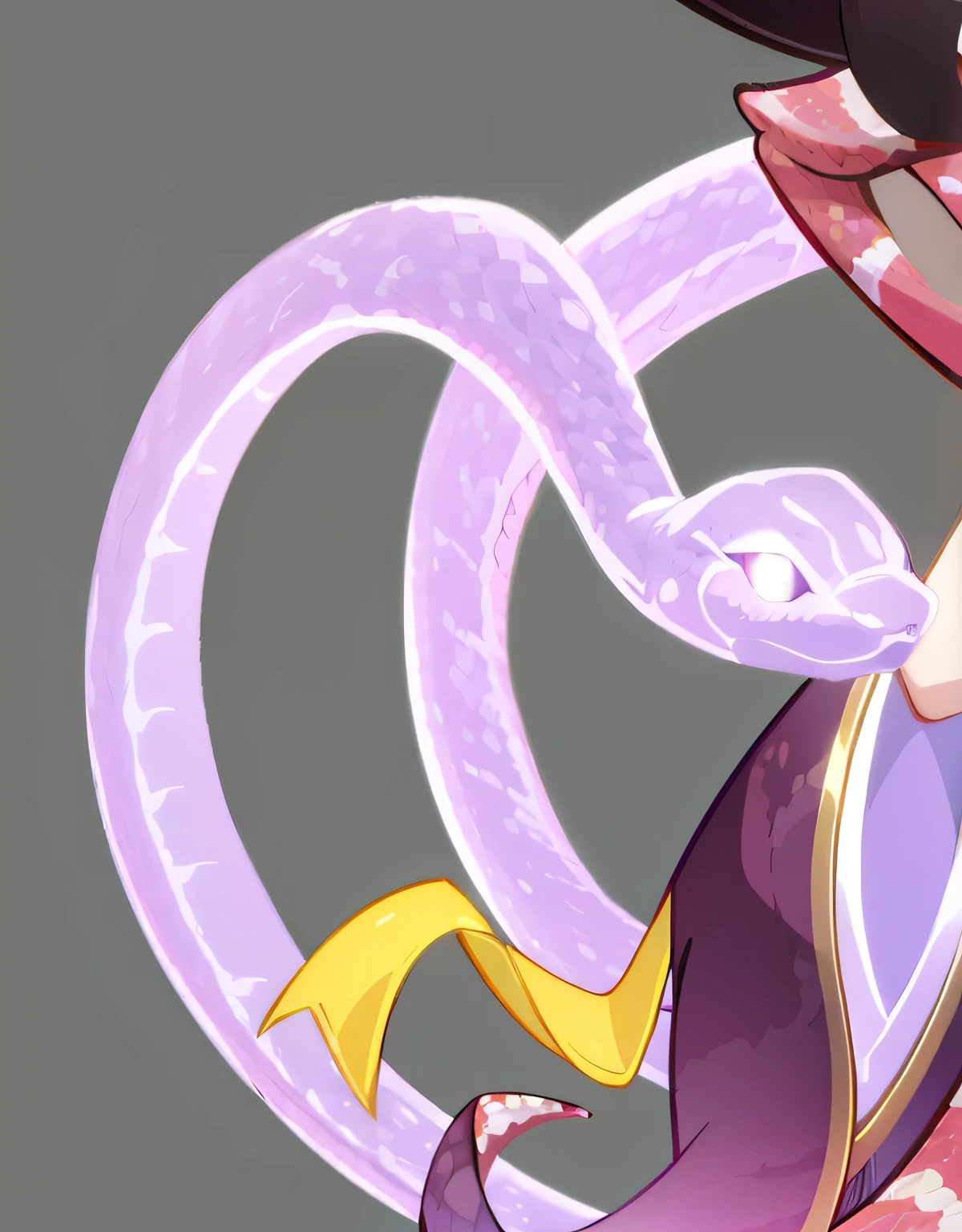 Anime, 90 foot long Lamia Queen with rough Black and red scales coiling a little human boy with her tail, Best quality, Exact.