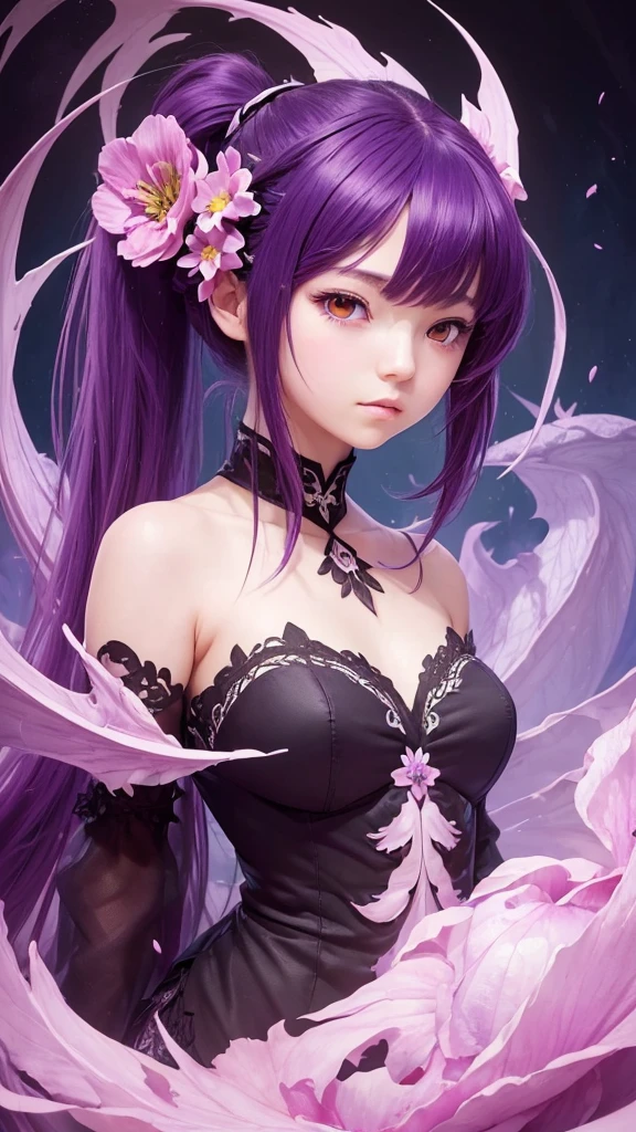 sexy stylish female who controls poison、beautiful smile、lipgloss、long lashes、dramatic makeup、look at the camera、full body Esbian、、sparkling poisoned enchanted flower costume、、、、shiny sparkling multicolor hair、secrete poison、skull hair accessories、fishnet tights、shiny sparkling dark magic forest background