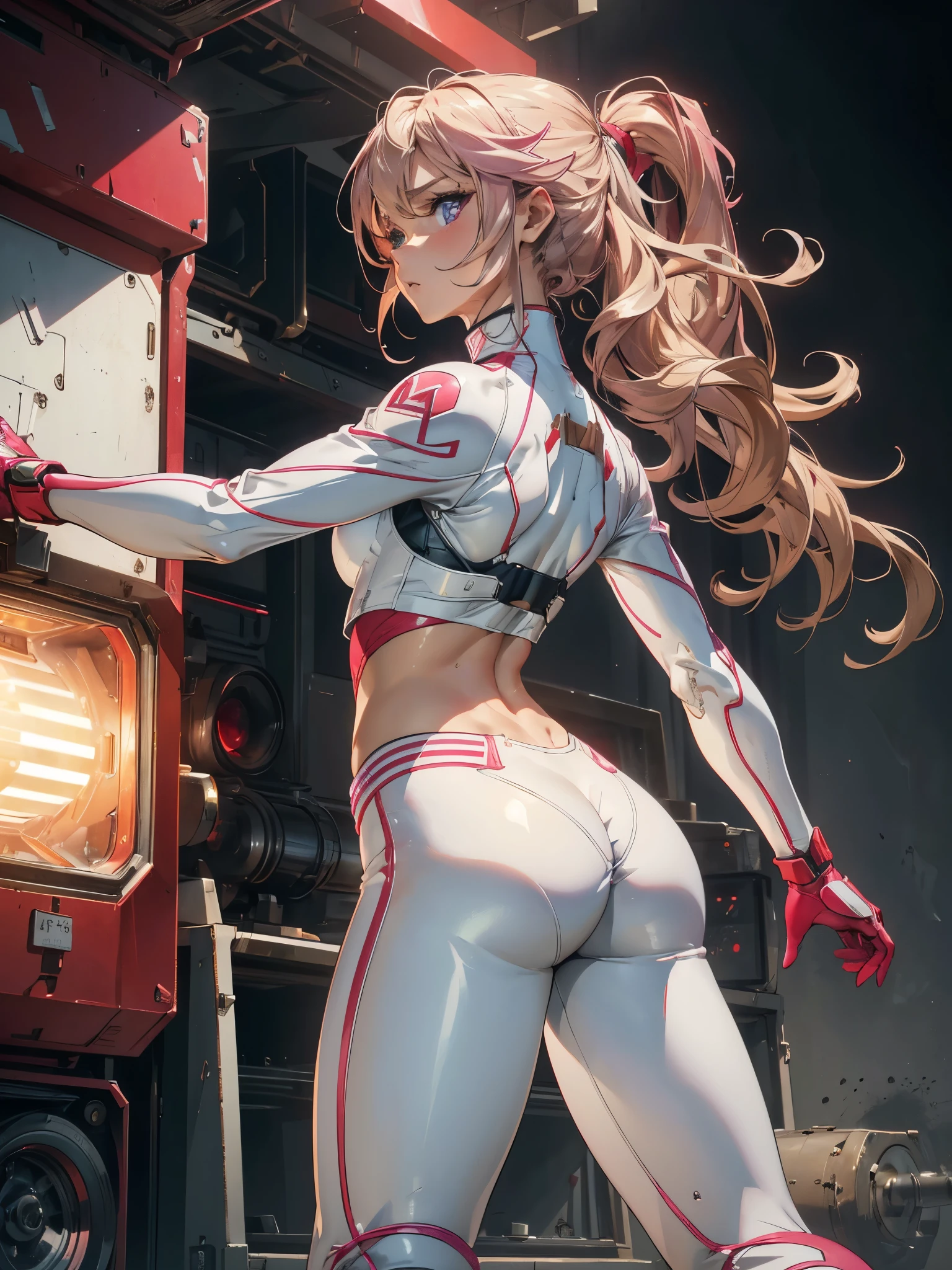 1girl, souryuu asuka langley, neon genesis evangelion,master piece,ultra high res,kneeling sway back,looking viewer,white shirt,