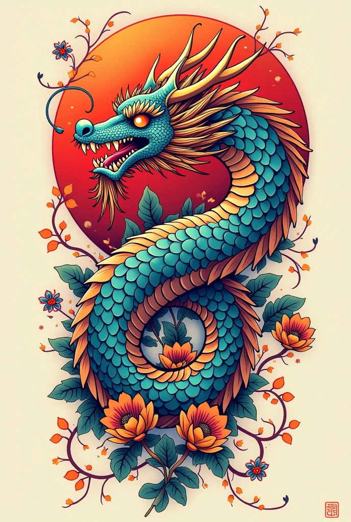 female dragon in hungarian folk outfit, vector graphics, strong contours, logo design