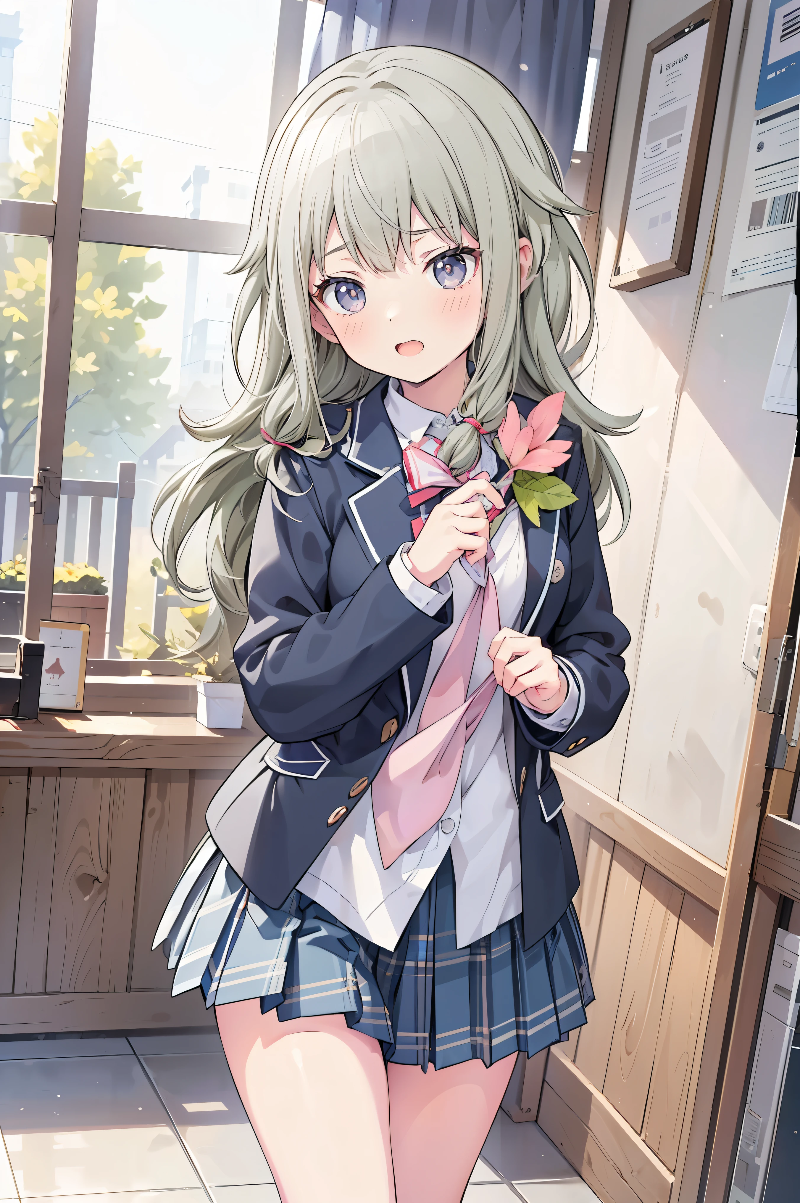 (8k, 最high quality)、Ultra-high resolution、Adorable、最high quality, beautiful, (((Absurd beauty)))、school uniform、blazer、high quality、Shiny Hair、very fine and beautiful, bright pupils, Bright Eyes、Medium chest、nose blush、(Anatomically correct), first-person view