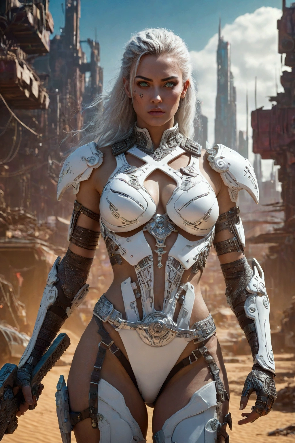 (((a very young girl (((Nordic, 18 years old))) in a futuristic city in flames and chaos, posing for a photo (((on a dark and rainy night))), (((NSFW)) ) , in a very Sexy pose, (((wearing a stunning sheer red robe at the waist))), Nordic princess, Sexy Cyber Warrior with very shiny and long platinum blonde hair, Hot Sexy Body, (((full body from the movie Nordic princess ))), Apocalyptic Style, Full Body, Beautiful Nordic Teen with Very Light and Intense Blue Eyes, Sexy Girl, Perfect Body, Beautiful Body, very Voluptuous and Toned, Big and naked breasts, topless, body and face, great body, dressed in transparent red micro bikini, beautiful torso, (((wearing futuristic gold and silver jewelry made with alien technologies))), beautiful Nordic warrior princess.
