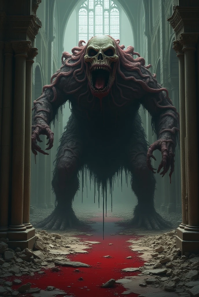a drawing of a monster with tentacles coming out of it's mouth, demon, humanoids overgrown with tentacles, six from little nightmares, stigmata, face shown, official art, necrosis, <lora:MoosMST3:1>