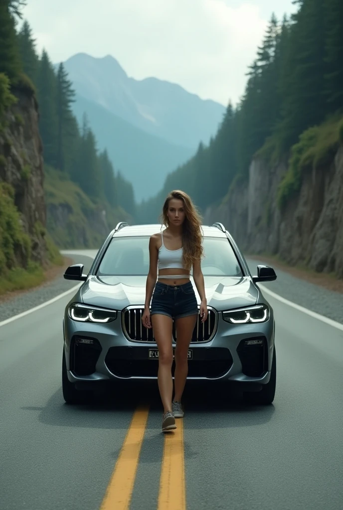 (((Masterpiece))), 25-year-old Caucasian French girl with shoulder-length messy red hair, adorned with  crystal glow, blooming hair akin to . Certainly!

A silhouette of a girl standing with her back to the camera. She is wearing short shorts and a black hoodie. Her face is not visible.buttocks sticking out of pants,sunset, lake, wooden pier,, hoodie, thong,