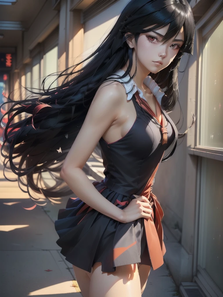 a close up of a person with long hair wearing a dress, female anime character, attractive matoi ryuko, black - haired mage, ryuko matoi, anime girl named lucy, anime character, sui ishida with black hair, inspired by Jin Homura, as an anime character, by Jin Homura, hana yata, darius puia