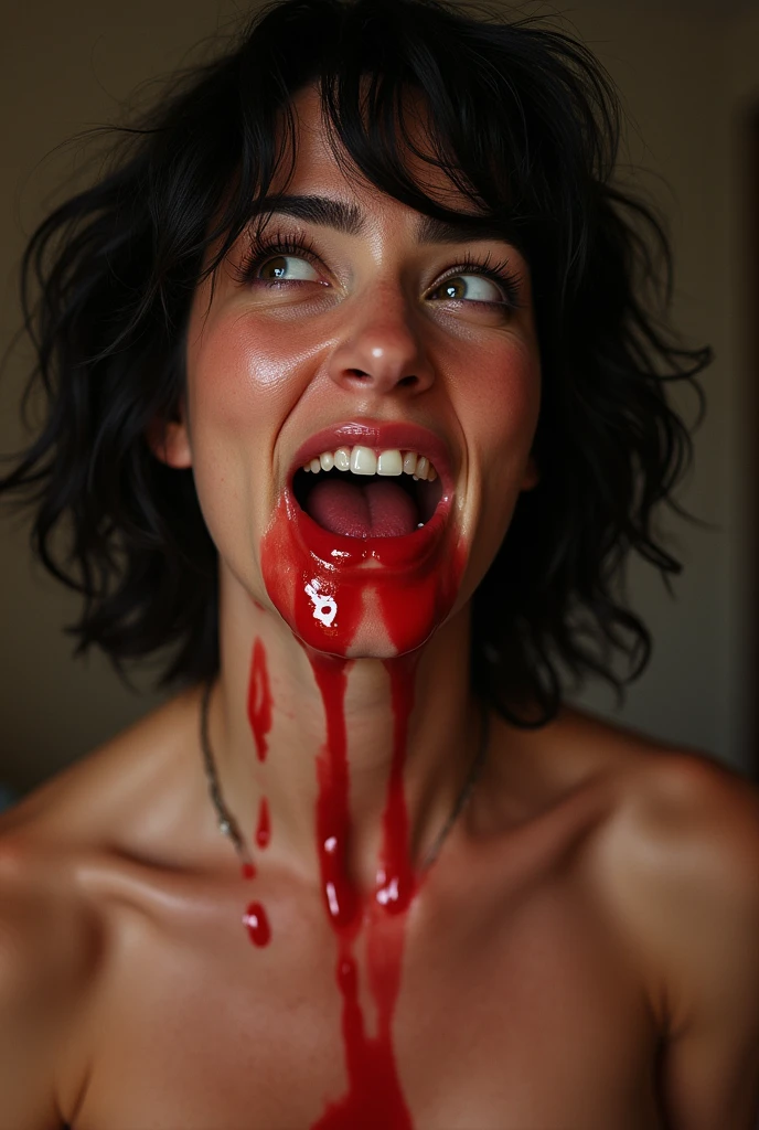 Old women eatjng acow blood