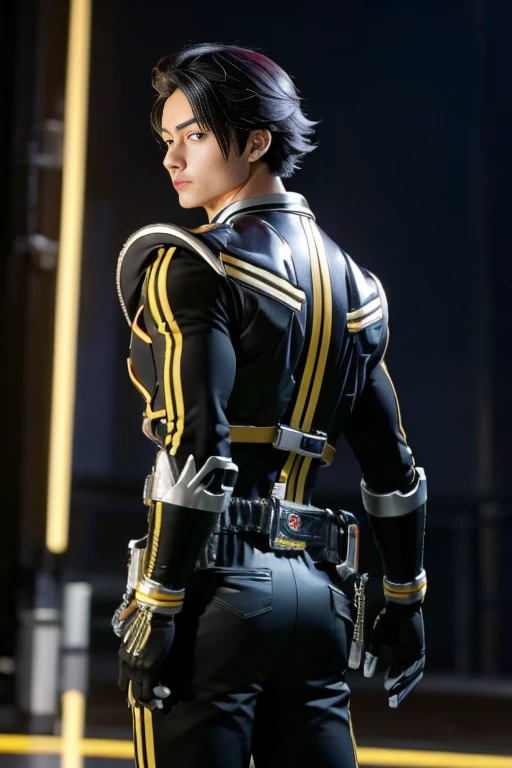 (High-definition CG), ( Best Quality ), (High-definition CG), ( Best Quality ), (Suishinshi Masahide), (Overall view)      beautiful and sexy young man , 18 years old,      toned and muscular    ,  With a cool and handsome face    , SharpEye, ,  I have a big butt , Big Ass Kamen Rider costume  