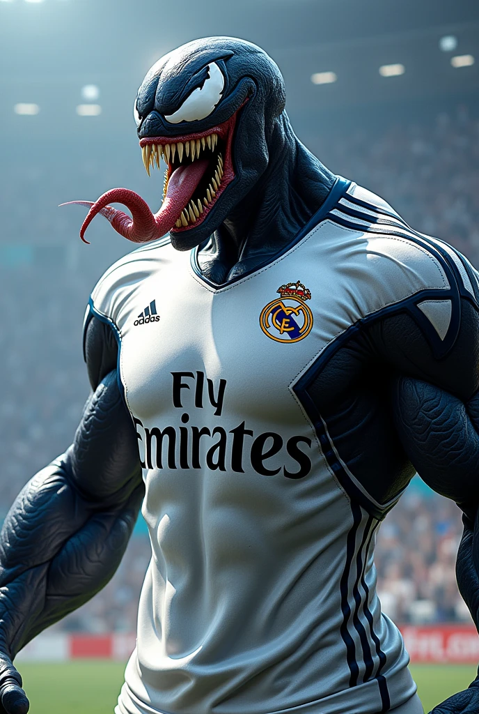 Generate an image of a smiling trap with diamond teeth, wearing a Batman mask ,white real madrid shirt, Rolex does not pulse, diamond chain in a personalized room with roulette game, with red lights, roulette table and a computer playing roulette on the table, with little money on the table and fixed