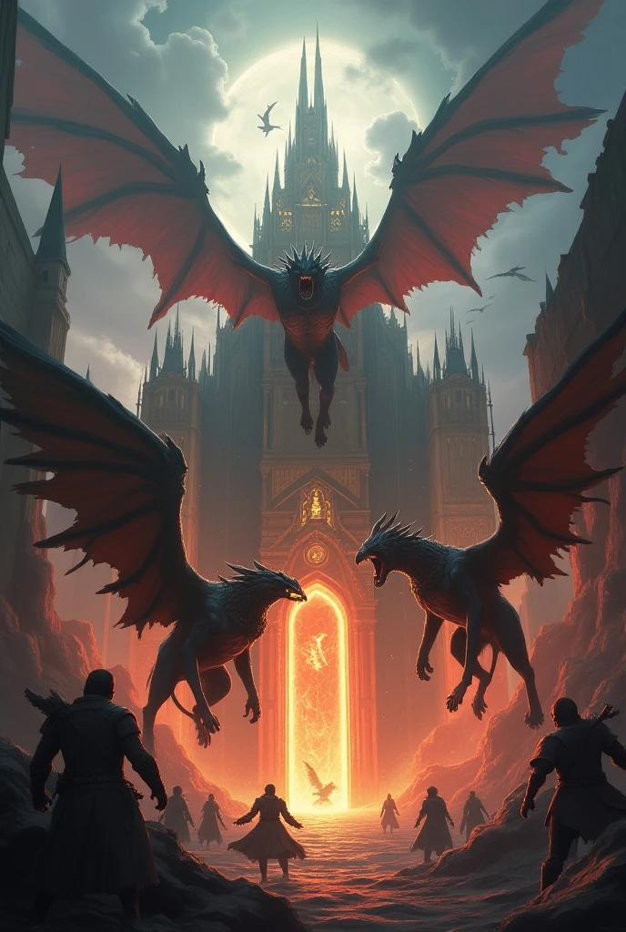 Vilarejo antigo estilo medieval, landscape, em uma noite de luar, no horizonte uma horda de Succubus voando, a gorgeous sensual Succubus and demonic face flying in the foreground, Surrealism, 8k --auto