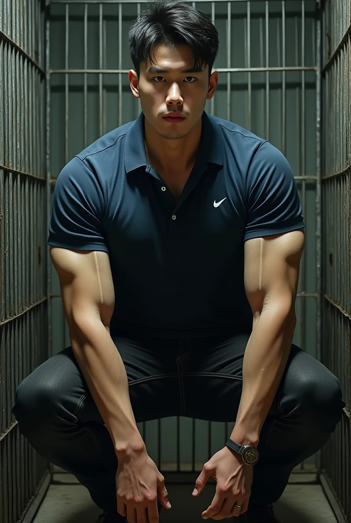 1 handsome Chinese guy，26-year-old physics teacher，majestic，Who is Shi Yu?, Li Yuanbin, Kim Hyung Tae, Kim Hyung Tae, Yin Shishan, Handsome Chinese muscular guy，Broad shoulders and narrow waist，A handsome guy wearing casual clothes and casual trousers，Form-fitting fabric contours the bust，in a remote warehouse，hands tied behind back，Hands tied behind the back，hands tied behind back，Masculine and sexy，High，Muscles look good，hairy body，Wheat complexion，black eyes（thin eyes 1：3），whole body image