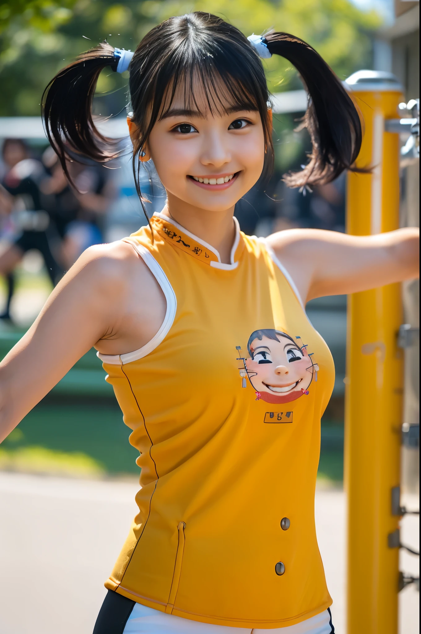 (8k、Raw photography、Best Quality、masterpiece:1.2),(Black Hair、Dark Eyes:1.9),(plug suit:1.7)、 viewers,Front View,(twin tail:1.3)、(Tight waist:1.6)、(Clothes that accentuate the shape of the breasts:1.7)、(Big Breasts :1.5)、 Slim Body 、 ultra high resolution,beautiful,beautiful fece,(One person、No background:1.9),whole bodyボディー, Japanese Women,(reality的:1.37)、 photon mapping ,reality、(Baby-faced and cute: 1.2)、( cute smile: 1.8)、(Round face: 1.6)、 radiosity 、 Physically Based Rendering、Depth-of-field rally background、photograph, (gloves:1.4),(:1.4),whole body、 Great Quality