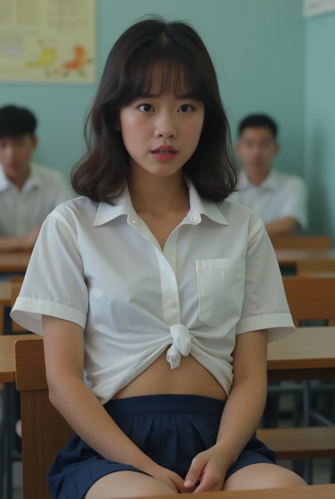 Short hair slim Go Ara naked in school