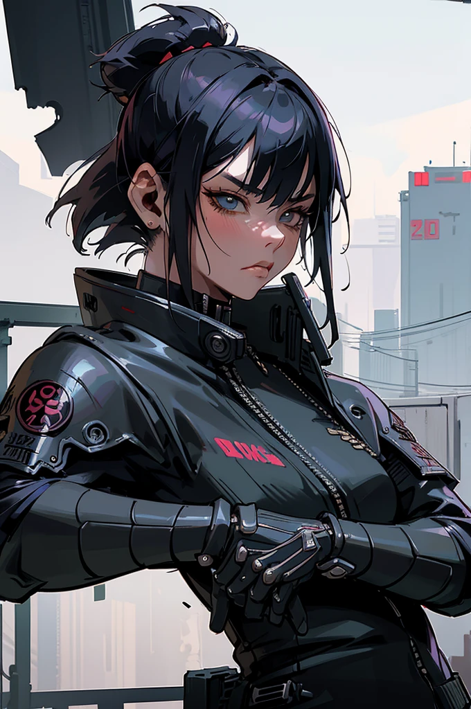 Cg graphics illustration, featuring a woman with spiked short hair and a futuristic style, immersed in an industrial setting. The scene radiates a gritty urban vibe, with a glass construct looming in the background, casting an eerie, nightmare-inducing glitch effect. The woman's digital brush strokes exude an air of trendiness, with neon bar sign background lighting highlighting her black and orange attire. The industrial-style warehouse setting adds to the overall aesthetic, providing a perfect backdrop for this captivating, photorealistic image.
(High-definition Cg graphics illustration, Detailed woman with spiked short hair, Advanced fut