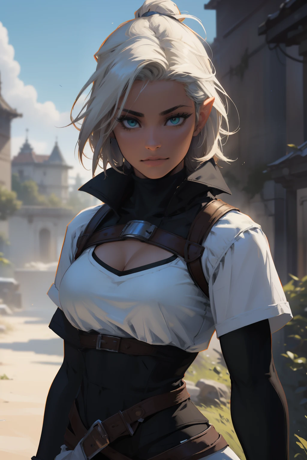 masterpiece, highres, photorealistic, real, Real photo, best quality, 8k, best quality, realistic, ultra-detailed, perfect lighting, cinematic lighting, warm light, female, solo, looking at viewer, , ultra detailed skin, ciri_, medieval, outdoors, cleavage, longsword, green eyes, long hair masterpiece, highres, photorealistic, real, Real photo, best quality, 8k, best quality, realistic, ultra-detailed, perfect lighting, cinematic lighting, warm light, female, solo, action pose, stand pose, epic pose, LAUFEN, SHORT HAIR, DOUBLE BUN, BLUNT BANGS