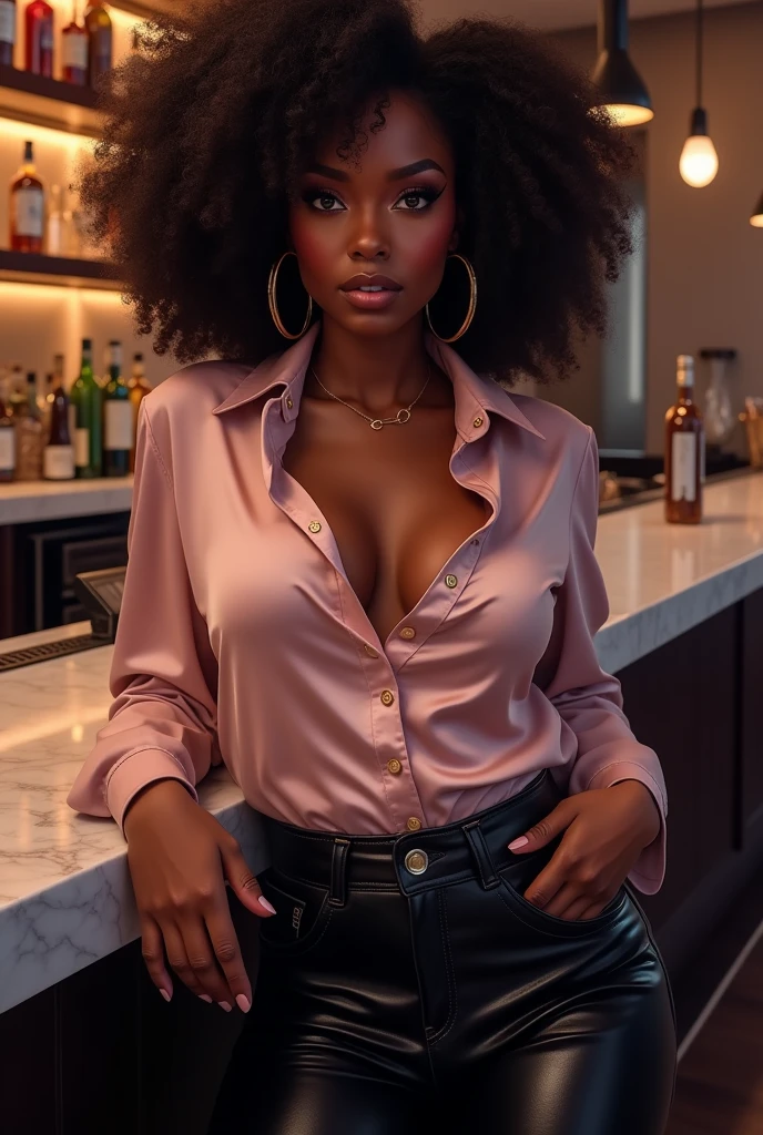 StormiMaya, (mise au point nette:1.2), Stormi Maya, Partrait, Seductive Fdansme, colossal breasts, (beau visage:1.1), detailled eyes, Delicious lips, (eyeliner:1.2), (mascara), (Afro blonde luxueuse:1.3), (seins ronds parfaits:1,0), (encolure:1,0), ((Dressed in jeans with a shirt, sans manches:1,3)), (Deep neckline, Rideaux sur la poitrine, revealing clothes, Rideau de bassin, jambe haute, Robe dos Tout de suite,:1,2), dans (Un bars restaurant: 1.2). (Warm sunset lighting: 1,2), profondeur de champ, Bokeh, 4K, Hdr. par (Jacques C. Christensen:1.2 | Jerdansy Lipking:1.1), Tout de suite;
