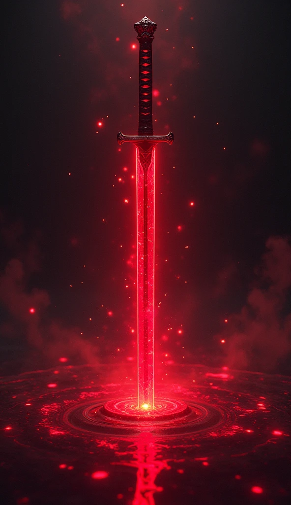 anime style digital illustration, cursed katana with dark red poisonous aura, diagonal, glowing reflection, 