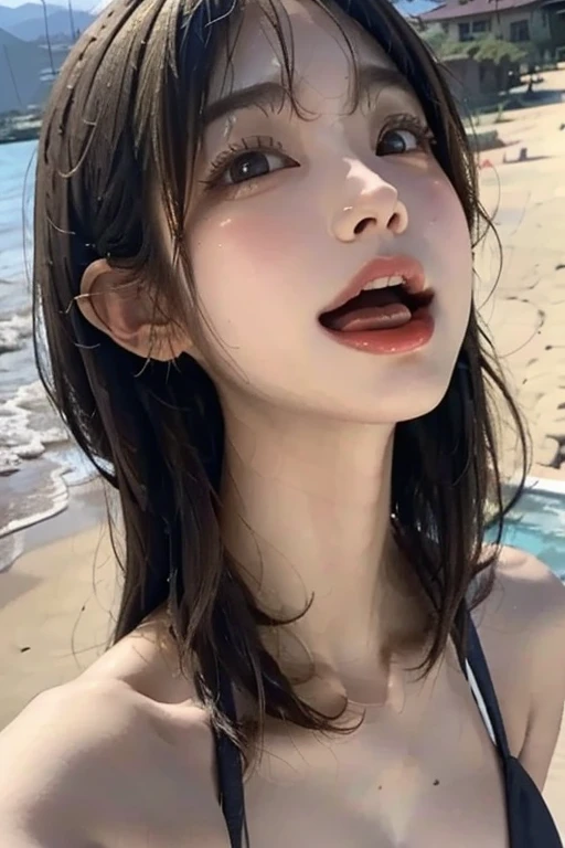 ((1girl)), in naked, instant camera flash, pose at yacht with sea as a background, makeup with glossy lip, small breasts, (girl in the yacht:1.4), various angle, ((faced focus)), 22 years old, Beautiful Japanese Girl, spread leg pose, (nsfw:1.4), realistic light, realistic skin tone