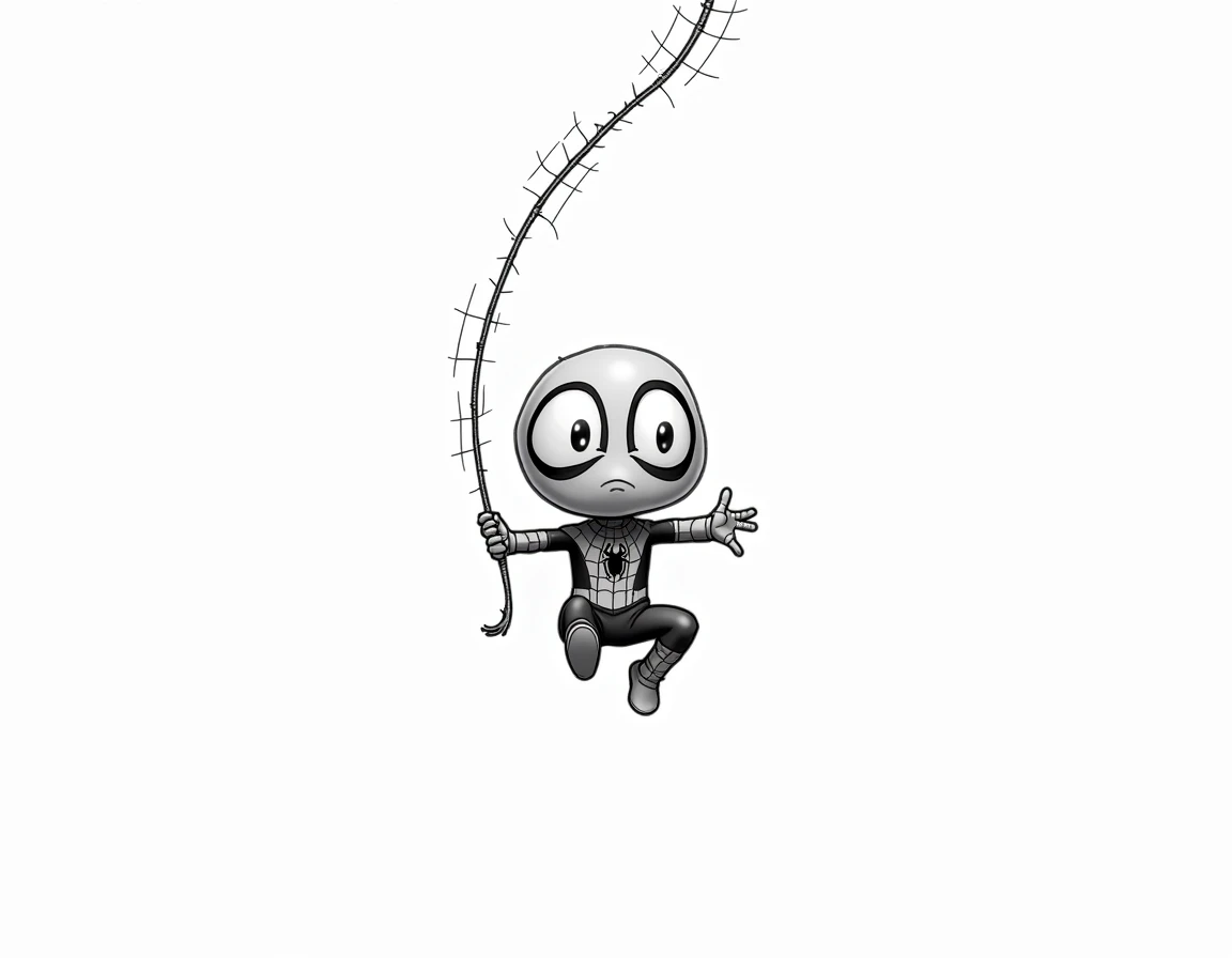 A little boy is trapped in a robotic spiderweb, boy wearing green hoodie, brown pants, sneakers, black hair, boy with pained expression, grinning, computer and keyboard with robotic feet, lighting, HD, 8k