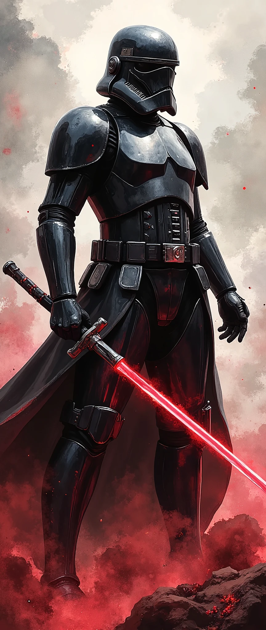 (masterpiece:1.2,exceptional quality,Mirror finish,  cinematic experience  ,  best illustration ,Super detailed),8k,wallpaper,(Watercolor),(Sword:2.0),(Lightsabre:2.0),( Star Wars:2.0),( A black stormtrooper designed like samurai armor:2.0),(Captain Phasma Style :2.0),(Slash:2.0),(Sword筋を赤いレーザー線の残像で表現する:2.0),( dynamic :2.0)