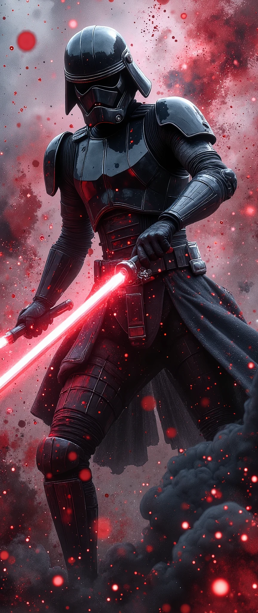 (masterpiece:1.2,exceptional quality,Mirror finish,  cinematic experience  ,  best illustration ,Super detailed),8k,wallpaper,(Watercolor),(Sword:2.0),( Star Wars:2.0),( armor designed to look like samurai armor :2.0),(Captain Phasma in black :2.0),(Slash:2.0),(Swordの軌跡を赤いレーザー線で表現する:2.0),( dynamic :2.0)