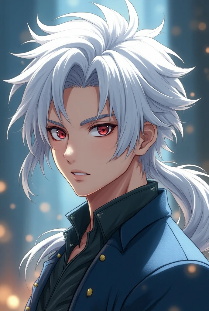 Anime art of a handsome white-haired half-dragon boy
