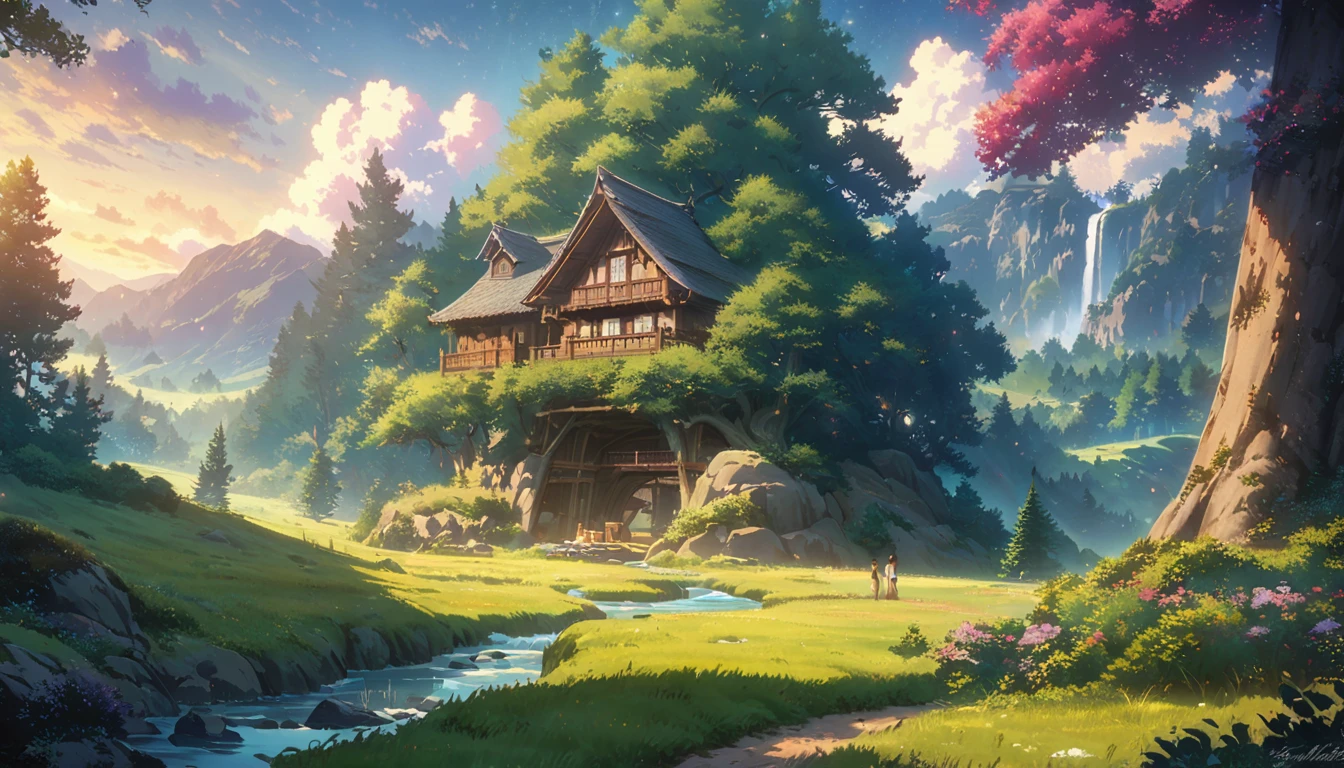 house under a tree in a field at night, Shadow, mysterious, beautiful, Contrast, dynamic, beautiful Anime Scenery, Landscape painting, Beautiful digital painting, Andreas Rocha, illustration of a beautiful artwork, Awesome Wallpapers, Raymond Han, tall beautiful painting, Studio Greeble Makoto Shinkai, beautiful wallpaper, Anime Scenery, incredibly high detailed, pine treehouse, studio ghibli sky,anime background art, very high detailed, anime nature, anime scenery, studio ghibli sky, anime background art, very high detailed, anime nature, by sylvain sarrailh, anime scenery, makoto shinkai.