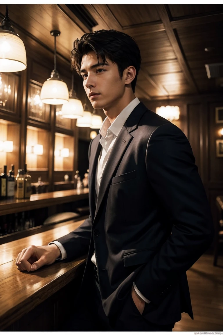Friend waiting, alone, men, bar background, --auto