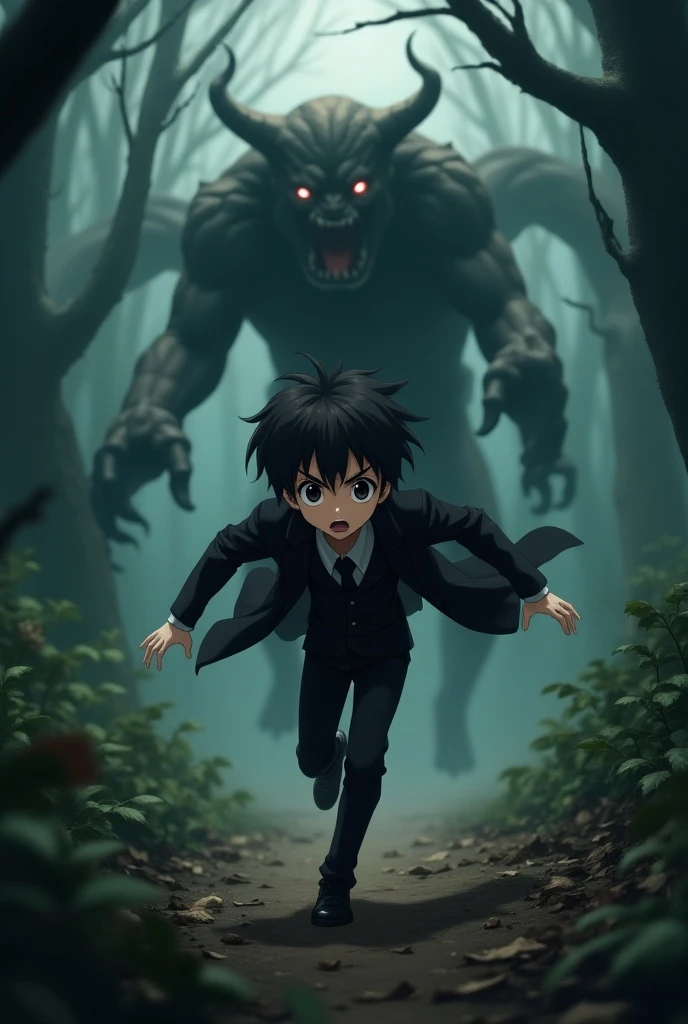 anime boy running down a narrow alley with a giant monster in the background, epic anime style, epic anime, from cryptid academia, anime movie, demon boy, 2 0 2 1 anime, anime movie scene, anime wallaper, incredible anime movie scene, anime epic artwork, very scary, in a anime masterpiece, dark!, in the anime film, 8k!