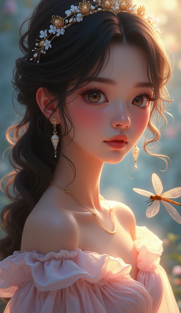 (Best quality, 4K, 8K, A high resolution, Masterpiece:1.2), Ultra-detailed, Realistic portrait, Beautifully detailed eyes, beautiful detailed lips, Detailed expression, Graceful posture, subtly lit, Dreamy atmosphere, Dark-toned background, expressive brush strokes, mystical ambiance, Artistic interpretation, Stunning Studio Ghibli style costumes, a whimsical illustration, Subtle colors and tones, mystical aura,