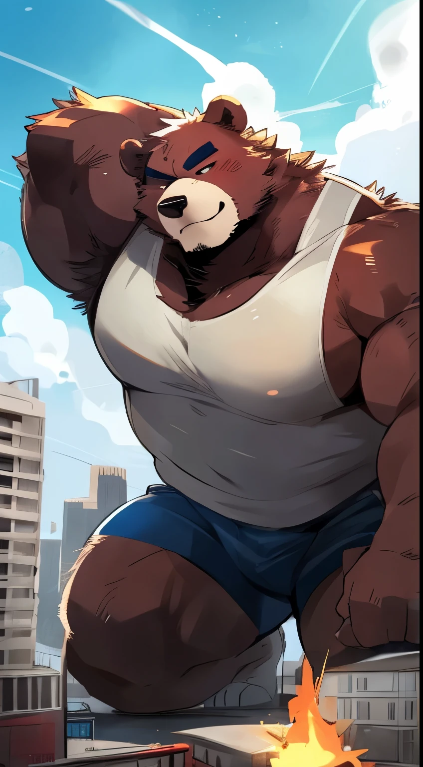pummelig, Fuzzy,Male , Anthro bear , very plump, middle-aged , mouth covered moustache,poet Bart, seductive , detailed , half-figure , tight tank top, extremely hot and sexy , closed eye, by hyaku ,by darkgem, From Glitterfallenknabe , (Massiv:3.0, ( heavyweight,stark,Macro, Emphasizes ,)), Deep perspective