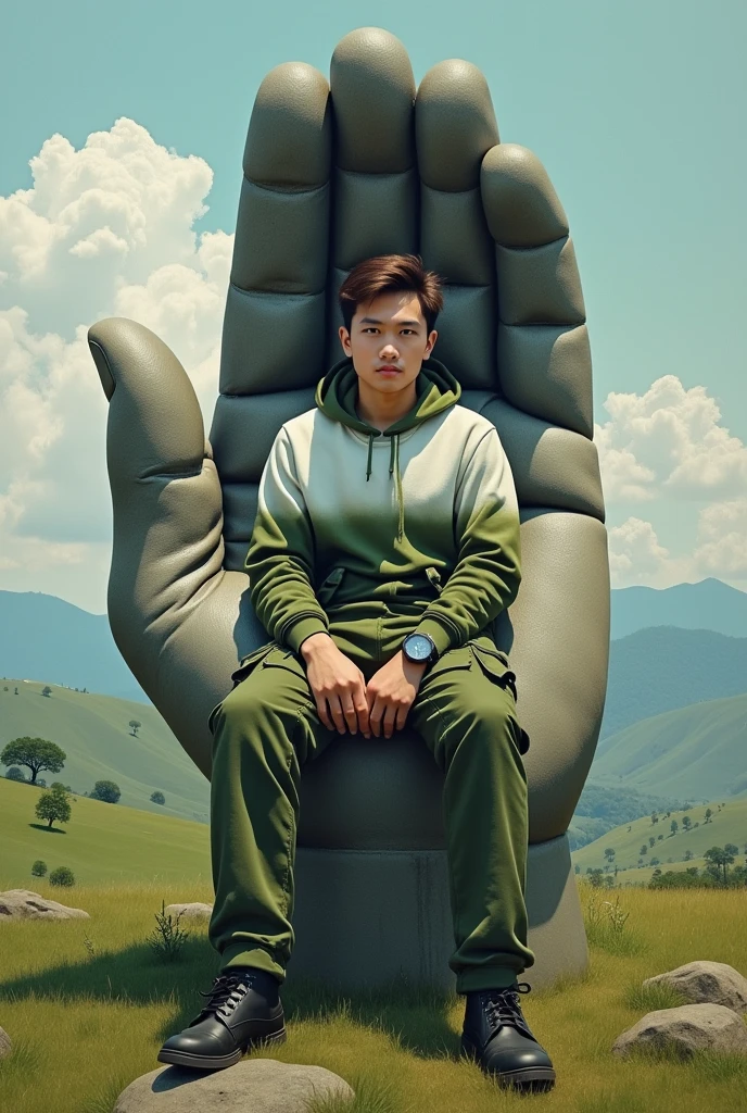 Hyperrealistic 3d of an asian man,25 years old, short and spiky hair, wearing a red bomber jacket, blue jeans and flip-flops, sitting relaxed on the long sofa while holding the TV remote, Next to him sits the character Squidward with a bored face ,the background of the family room with the best lighting, UHD,4k,cinematic