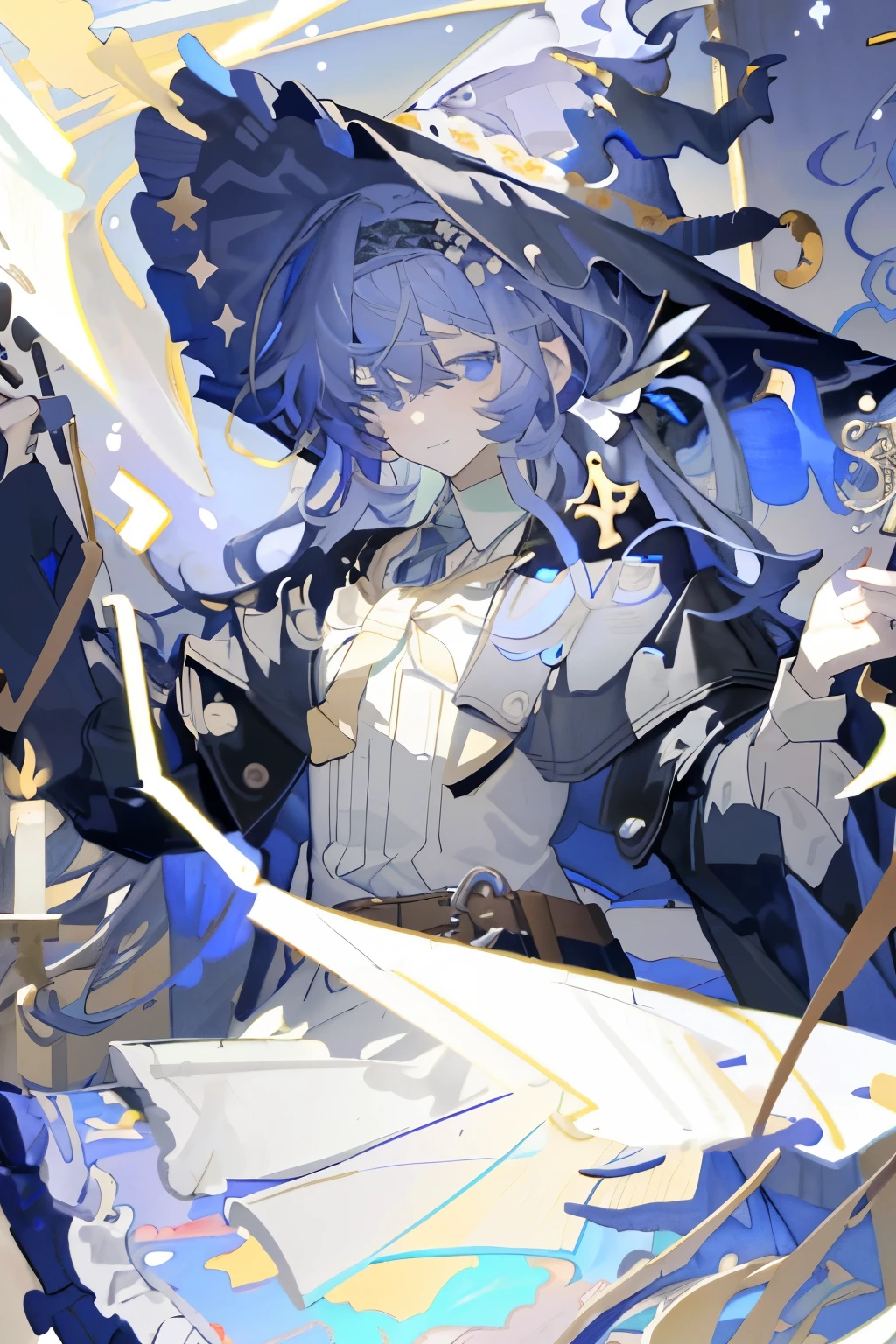 ((masterpiece:1.2, is the best quality)), 1 Girl, alone , (Witch Hat), blond, Long hair, skirt, aurora, night, Star (Sky), Gloves, Sky, white skirt, night Sky, Open your mouth, Starry Sky, blue eyes, ribbon, very Long hair, red skirt, Smile, Hairband, cape, blue hair, (bird), magic, Spell casting spells , dark clouds, night, (Impressionism:1.4), (Tarot:1.3), Alphonse Mouchard ,