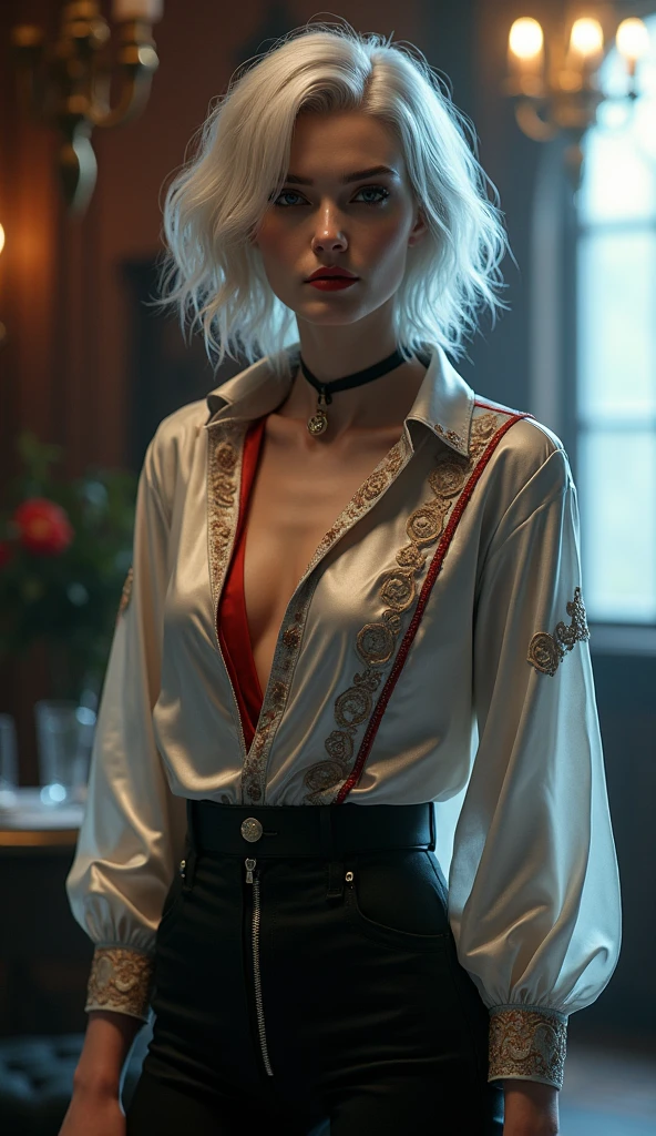 score_9_up, score_8_up, score_7_up, 1girl, solo, mature female, ((Ciri)), white tied hair, green eyes, pink lips, parted lips, fit slim body, ((perfect medium erected breast)), ((( white shirt, brown tight leather leggings, brown belt))), (((dark bathroom, candles on walls,))), perfect model body, seductive pose,