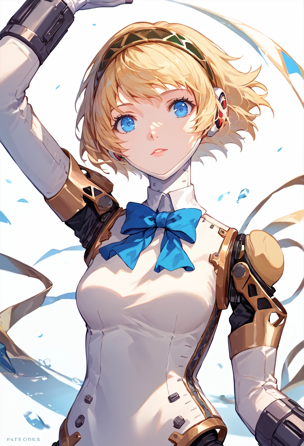 score_9, score_8_up, score_7_up,source_anime, high res image, masterpiece,best quality,girl,cute face,clear skin,simple_background,  blonde hair, blue eyes, aegis persona 3, android