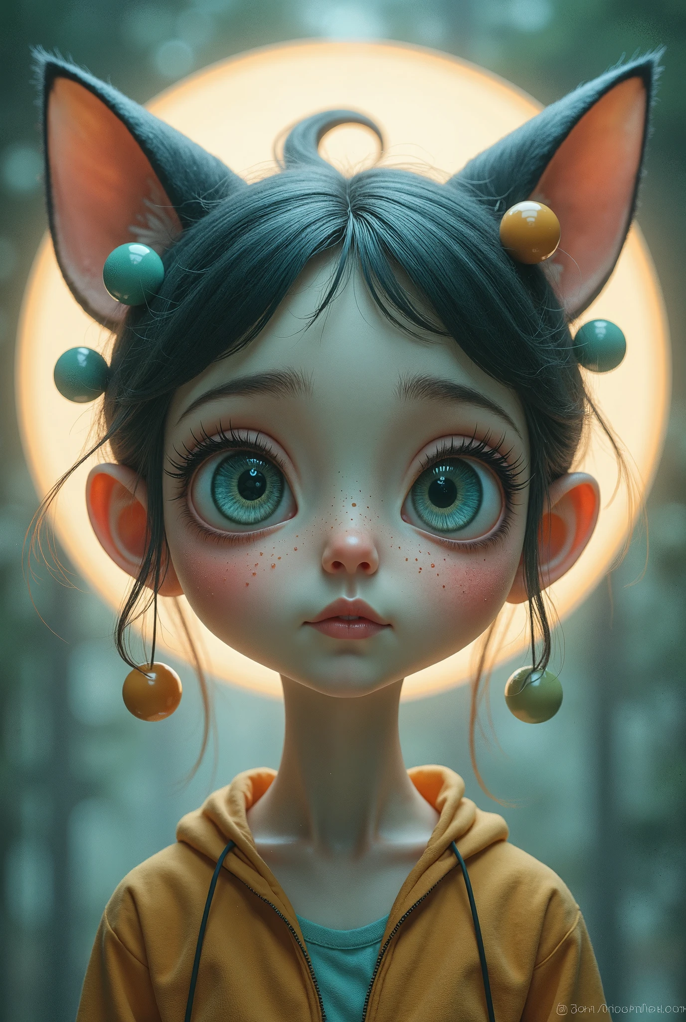 hair bobbles, wince, longeyelashes, solid circle eyes, light smile, ear blush, fang, ccurate, mole under eye, aqua eyes, longeyelashes, Surrealism, drop shadow, stereogram, tachi-e, pov, atmospheric perspective, god rays, 8k, super detail, best quality