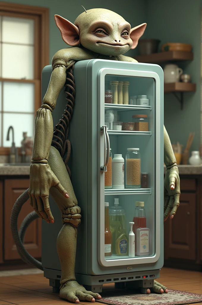 ((man with alien face)), ((wearing a male nigh cloth)), in a kitchen, (making a tea), perfect shadows, 8k, sun shadow, movie lightning, 8k, RAW photo, best quality, masterpiece, high detail RAW color photo, , cinematic lighting, full body,