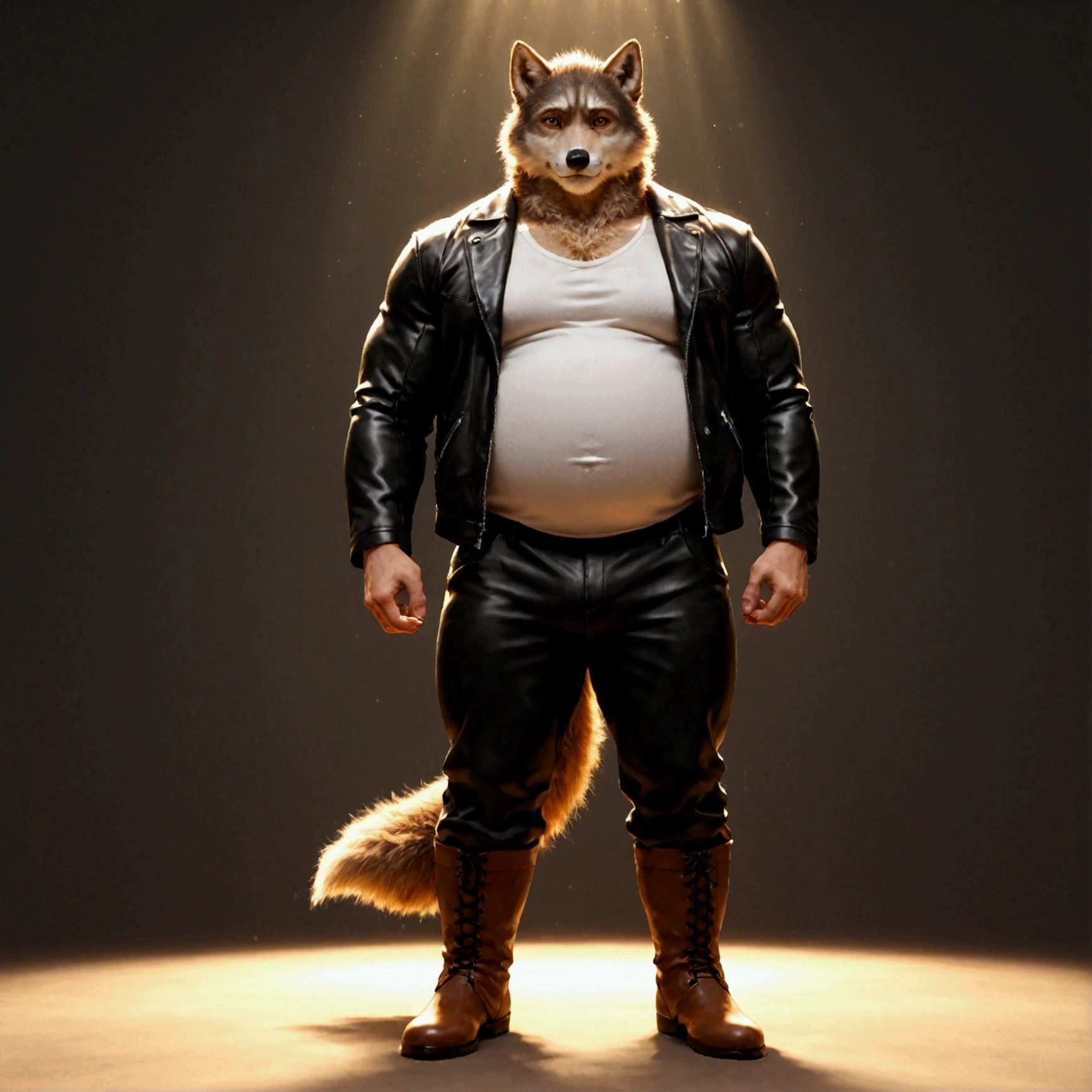 character focus, full body, looking away, dynamic angle, european fantasy, a musclegut middle-aged wolf man, jacket, shirt, pants, dynamic pose, BREAK complete anatomy, perfect proportions, beautiful thigh gap, fluffy body, intricate fur details, beautiful fur texture, BREAK a detailed wolf 1tail, detailed boots, detailed foot, detailed hands, 5fingers, 5fingers nails, BREAK aesthetic anime face, insanity detailed face, male face, big face, square jawline, aesthetic anime eyes, detailed brown eyes, detailed brown cornea, detailed dark brown irises, detailed pupils, male eyes, big eyes, male eyebrows, innocent look, beautiful beard, BREAK full body in Michelangelo Buonarroti style, digital illustration anime, housamo style, detailed painting landscape, bedroom, indoor, full color, HDR, BREAK masterpiece, official art, best quality, very aesthetic, absurdres, super fine illustration, great quality, BREAK noise reduction, very highres, large filesize, high quality, 32K, 8k wallpaper, dynamic lighting, BREAK insanity detailed, ultra detailed, intricate details, extremely detailed, detailed texture, an extremely delicate and beautiful, BREAK osukemo, e621 illustration, kemohomo, anthropomorphic, furry, cartoon, harmonious body, pastoral face, virtuous eyes