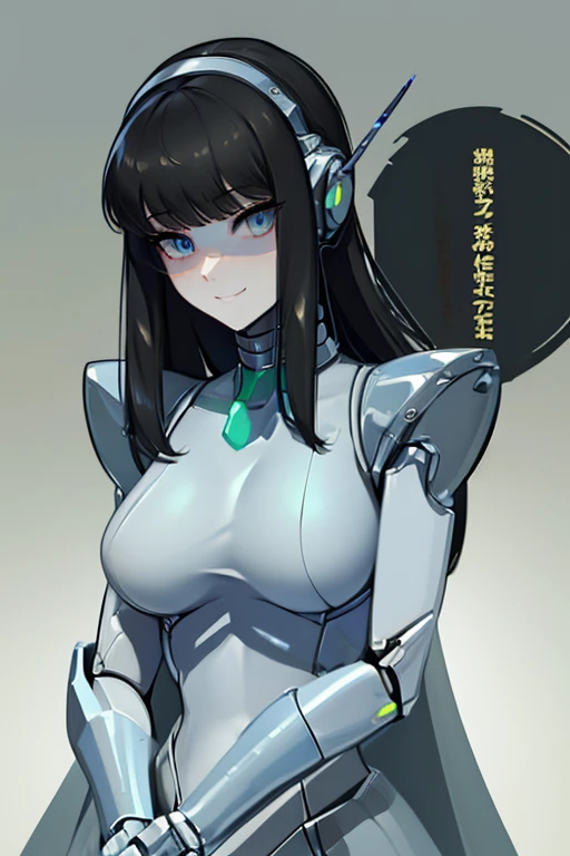 (masterpiece),(Highest quality),(Super detailed),(Best illustrations),(Best Shadow),(Absurd),(Detailed Background),(so beautiful), 16K, 8K, 4K,(Best Shadow),robotization,woman ,big bust,Robot Joint ,Metal skin,Black robot Suit,long hair,a black robot suit that covers the whole body,robot hand,cyber bodysuit,mecha head,(Detailed hands and fingers:1.2),Ball joint robot body,doll joint,beautiful face,beautiful robot girl,robotic eye,robotic hands,(no more human skin),android girl,cyborg girl,F cup, sexy body,(machine made joints:1.2),(machanical limbs:1.1),(blood vessels connected to tubes),(mechanical vertebra attaching to back),(mechanical cervial attaching to neck),no messy picture style,no emotion,tech control,black robot suit,maintenance,smile