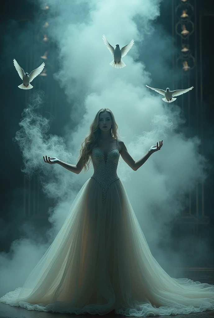 Mistery magician, doves, rabbits, smoke, mirrors white gloves - SeaArt AI