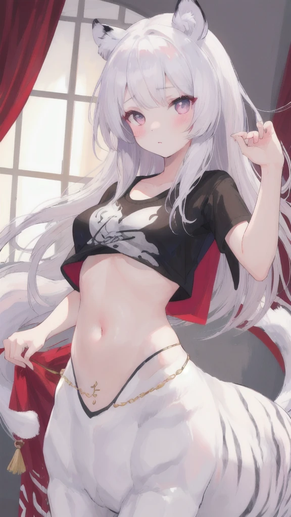 young girl, very long white hair, pink eyes, Fox ears, Very long fox tail, ssmile, opened mouth, Dragon Wings, Flight, white tanktop, Sleeveless, Shorts, open belly, Masterpiece, hiquality, 4k, HD, Good detail