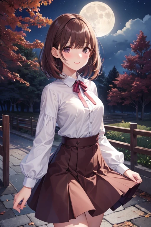 top-quality、(masterpiece:1.2)、ighly detailed、outside of house、a park、城市、natta、 1girl in、独奏、Sayu Ogiwara、 looking at viewerer、Medium chest、slight smile、Keep your mouth shut、(running in the park:1.2)、 Brown-eyed、brown haired、length hair、school outfit、 (White panty:1.3)、(Skirt that rolls up:1.3)、(Fully exposed panties:1.5)、(White bra)、My shirt comes off and I can see my bra、Sheer shirt