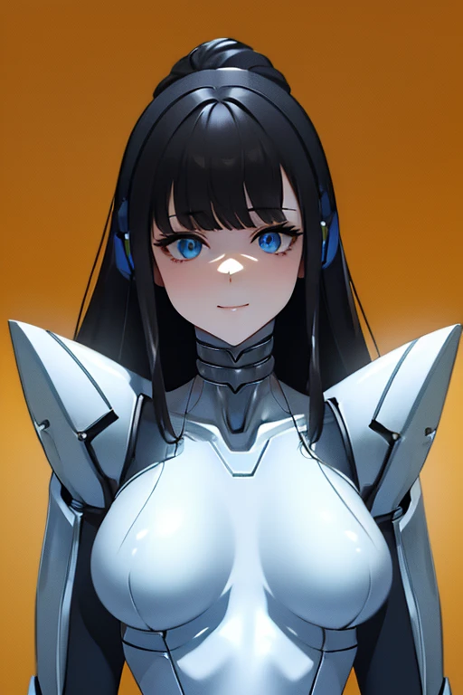 (masterpiece),(Highest quality),(Super detailed),(Best illustrations),(Best Shadow),(Absurd),(Detailed Background),(so beautiful), 16K, 8K, 4K,(Best Shadow),robotization,woman ,big bust,Robot Joint ,Metal skin,Black robot Suit,long hair,a black robot suit that covers the whole body,robot hand,cyber bodysuit,mecha head,(Detailed hands and fingers:1.2),Ball joint robot body,doll joint,beautiful face,beautiful robot girl,robotic eye,robotic hands,(no more human skin),android girl,cyborg girl,F cup, sexy body,(machine made joints:1.2),(machanical limbs:1.1),(blood vessels connected to tubes),(mechanical vertebra attaching to back),(mechanical cervial attaching to neck),no messy picture style,no emotion,tech control,black robot suit,maintenance,smile