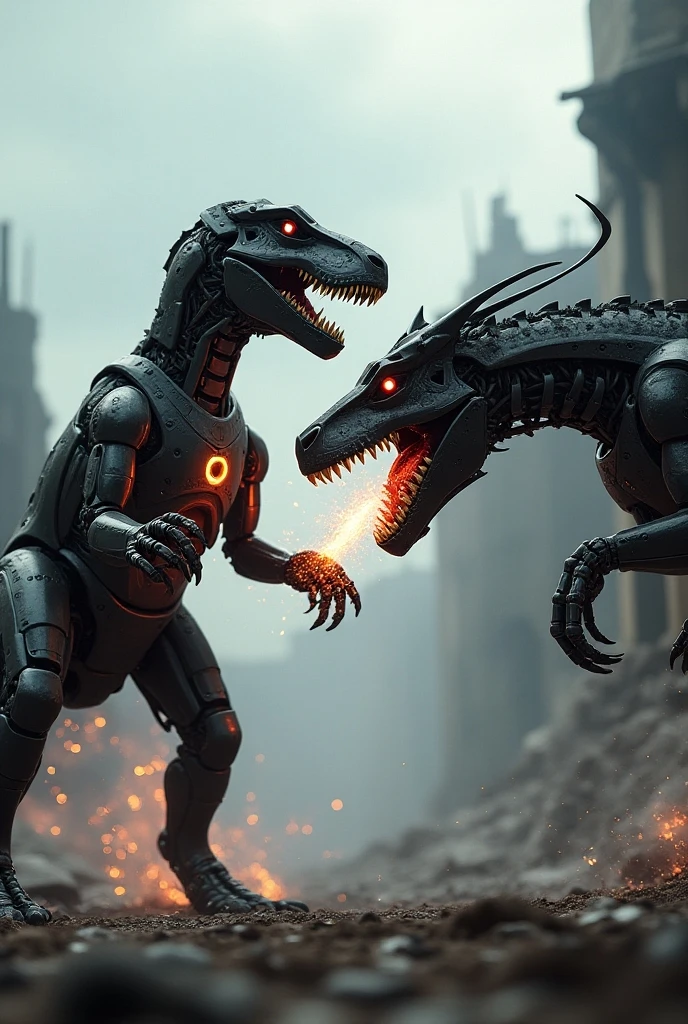 Robot shark fight with snake