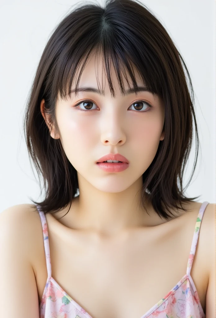 Picture of a woman's face 、( sharp focus ), From below, ( please kneel and look upward:1.10), ((Open your mouth:1.6)), (Ultra-detailed beautiful faces:1.10), (Ultra-detailed beautiful slim body,upper_body:1.9), 21 years old, ( Super Detailed Beautiful Japanese Beauty Female Idols:1.7), ( troubled face:1.3), Woman in the center of the image, break,  photorealistic,  hyperrealism,  portrait of young adorable Japanese face, Japanese facial features,  Young and Cute Skinny Oriental Faces,  Bust Up Shot, 21 years old idol with a cute face,  beautiful Japanese girl's face , Japanese facial features,  she has a lovely look , ( micro bikini :1.5), 