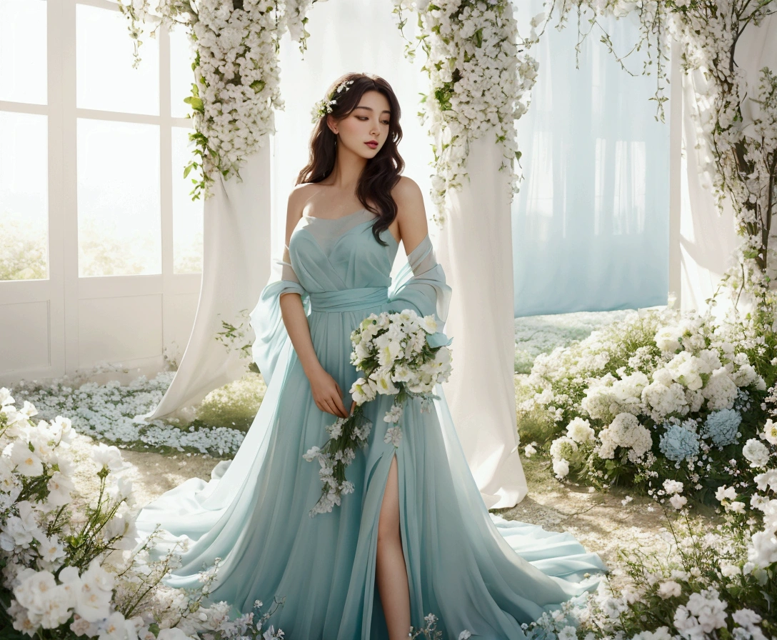 top-quality、masterpiece、Angle from above、Japan women、18year old、A dark-haired、Lustrous hair、short-cut、Straight hair、Korean Style Beauty、big eye、Double eyes、small tits、all-fours、Reach out to the front、White Ruffled Chiffon Sleeveless Top, White Tulle Maxi Skirt Dress, Mermaid Line, wicker basket bag,Massive landscape, Giant Glass Bottle, hour glass, A Divided World, colorful petals, Blue sky, white clouds, Vast meadow, surreal atmosphere, captivating scene, Delicate flowers, Gentle beauty, Encapsulated nature, Distant horizon, Ethereal Atmosphere, seductive sight, Grit, Time lapse, intricate designs, Transparent container, Suspended reality, Complex mechanism, tranquil surroundings, Timelapse, suspended animation, Contrasting areas, Seductive colors, Swirling sand, Seamless migration, Captivating display
, masutepiece