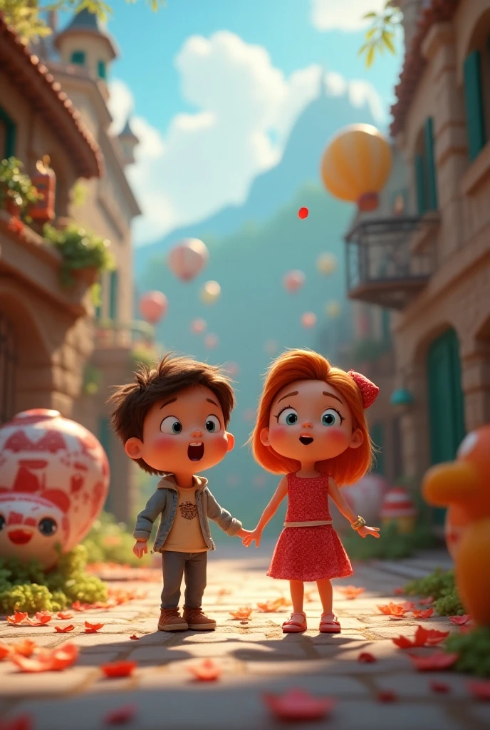 A  ??? talking to a poor boy  on the door of her home, pixar style, cinematic, masterpiece, high-aesthetic, realistic 